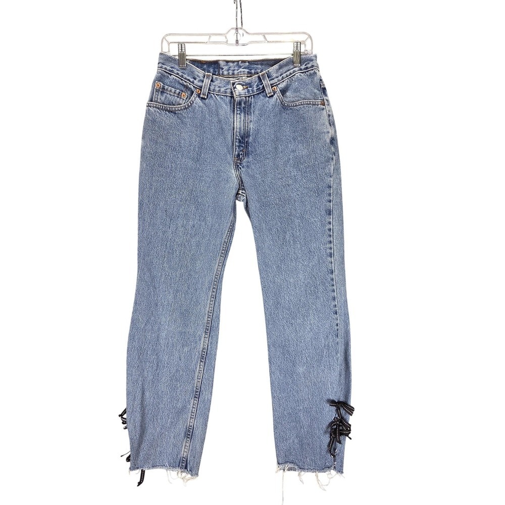 Vintage Levis 517 Jeans Girls 11 Blue Slim Boot Cut Youth Raw Hem Made USA